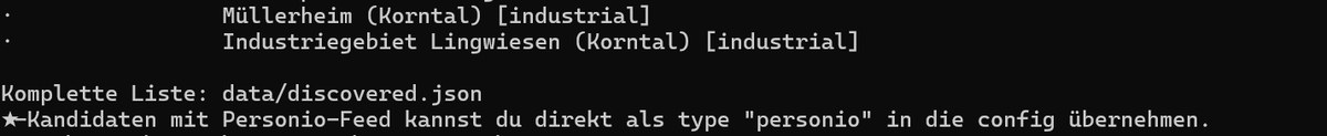 Ende des Discovery-Laufs mit Hinweis auf data/discovered.json und die Personio-Kandidaten