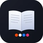 App-Icon: aufgeschlagenes Buch mit vier farbigen Plattform-Punkten